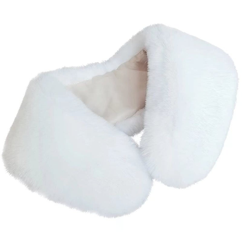 Joyci Fashion Women's Faux Fur Collar Winter Warm Neck Shawl Scarf Collar (White) - Image 1